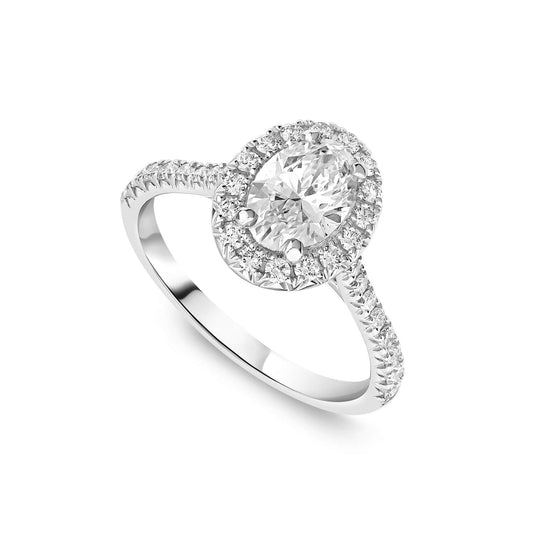 Born Platinum Lab Grown 1.40ct Oval Halo & Diamond Sides Ring