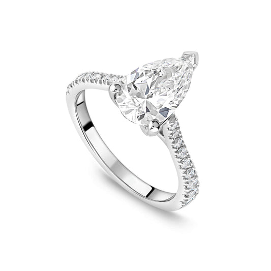 Born Platinum Lab Grown 1.90ct Pear Solitaire & Diamond Sides Ring