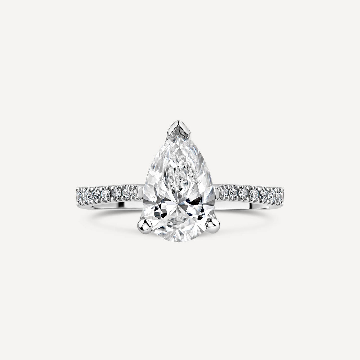Born Platinum Lab Grown 2.20ct Pear Solitaire & Diamond Sides Ring